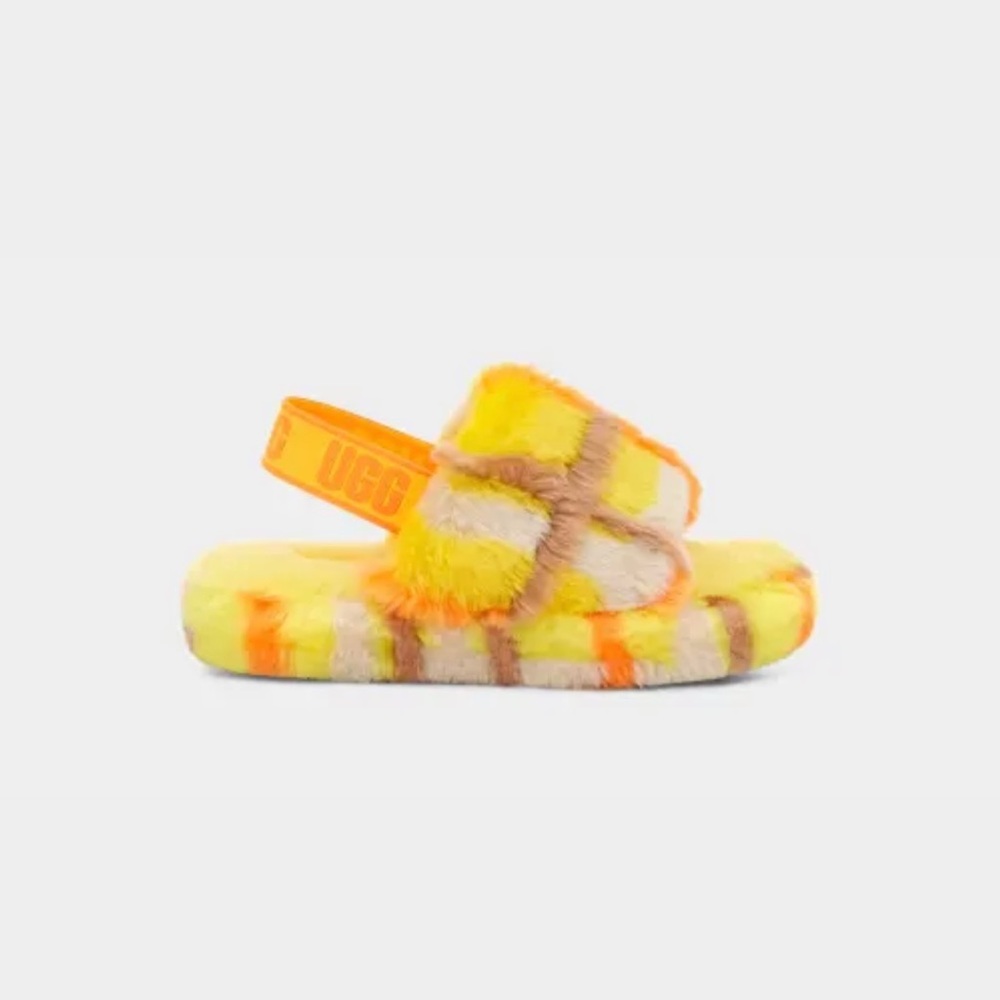 NEW  UGG Fluff Yeah Slide Plaid Punk Yellow SZ- 6 / 37